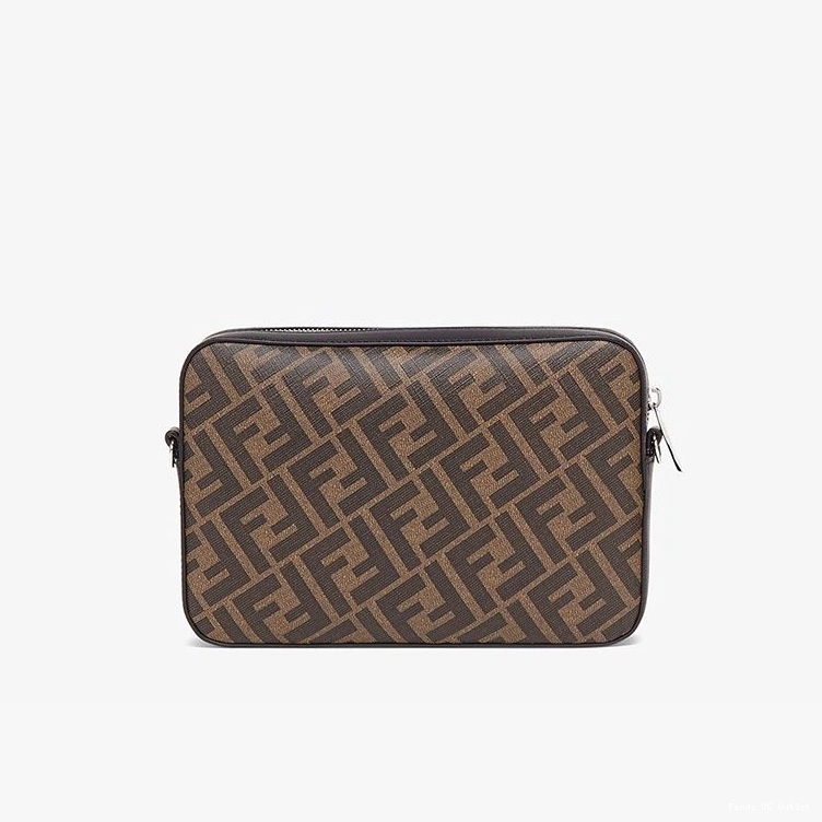 Vintage HOT Red Brown FF In Camera Case Motif Compact Fendi Fabric 0806